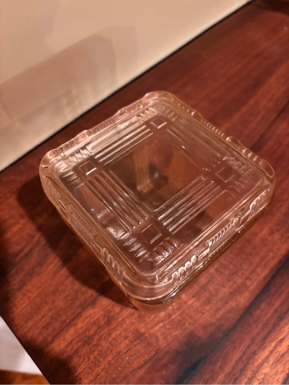 Vintage Hazel Atlas 4” Square Pink Criss Cross Refrigerator Dish with Lid